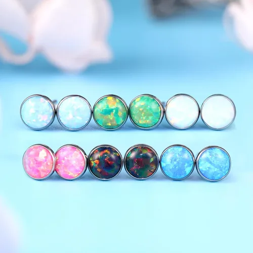 Miniatura 8 de Limerencia Aretes hipoalergénicos de titanio puro Aretes de ópalo Minimalistas, grado de implante Adecuado para orejas sensibles joyas delicadas