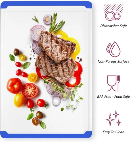Miniatura 3 de Tablas de cortar grandes para cocina, tablas de cortar antideslizantes aptas para lavavajillas con ranuras para jugos, asas de fácil agarre, tabla