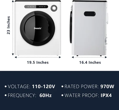 Miniatura 4 de Secadora de ropa portátil de 110 V y 970 W, capacidad de 11 libras, compacta, para espacios pequeños, casas rodantes y apartamentos silenciosos