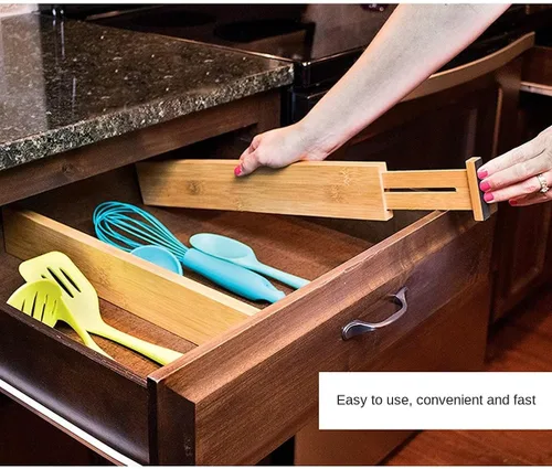 Miniatura 7 de Juego de 4 separadores de cajones de bambú, organizadores de cajones ajustables para cocina, dormitorio, baño, tocador y oficina (17 a 22 pulgadas)