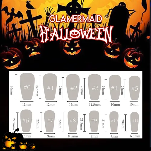 Miniatura 9 de Luminous GLAMERMAID Winter Press on Nails Conffin, Handmade Gel Fake Nails Long, Gothic Emo Nails with Skull Ghost Design, Cartoon False Nails for