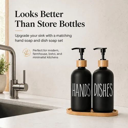 Miniatura 5 de Dispensador de jabón para platos para fregadero de cocina. Dispensador de jabón de manos de vidrio, decoración moderna de casa de campo para baño