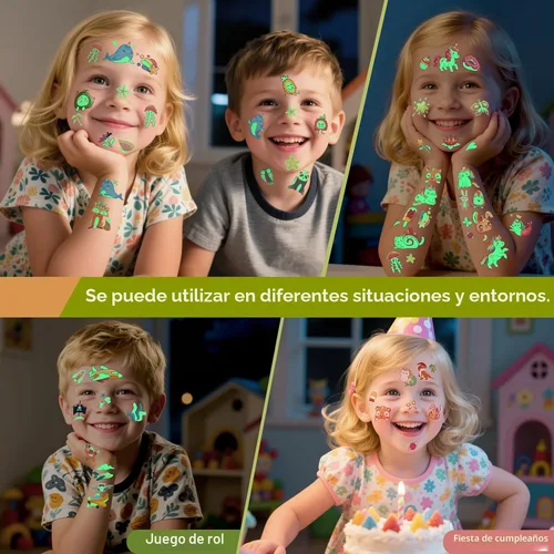 Miniatura 3 de Awinmay 310 piezas de tatuajes temporales luminosos para niños, estilos mixtos de tatuajes que brillan en la oscuridad para niños y niñas, pegatinas