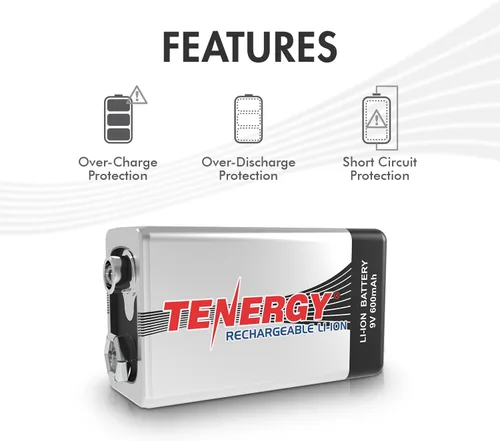 Miniatura 6 de Tenergy Combo: 4pcs 9V 600mAh Li-ion baterías recargables