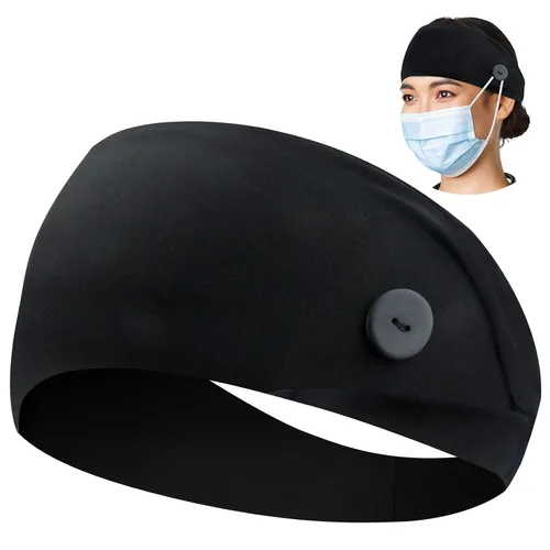 ABAMERICA Diademas con botón para máscara, diademas anchas para enfermeras, antideslizantes, elásticas, protección para las orejas, para mujeres,