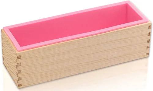 Lerykin - Molde de jabón rectangular de 42 oz, molde de jabón flexible de silicona con caja de madera para hacer jabón artesanal casero, herramienta