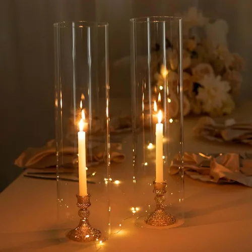 Miniatura 11 de Efavormart Paquete de 2 Portavelas Candelabro Transparente de 18", Pantalla de Vidrio para Vela, Pantalla de Vela Huracán de Extremo Abierto