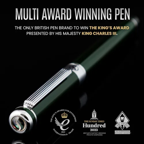 Miniatura 2 de Scriveiner British Racing Green Rollerball - Impresionante bolígrafo de lujo con acabado cromado, repuesto de tinta Schmidt, el mejor juego de 12.