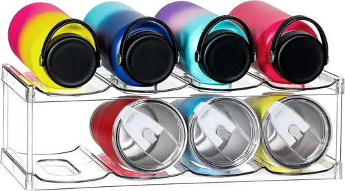 Miniatura 8 de LANDNEOO Soporte organizador apilable para botellas de agua, para la organización de vasos grandes de Stanley y otros, estante de plástico blanco