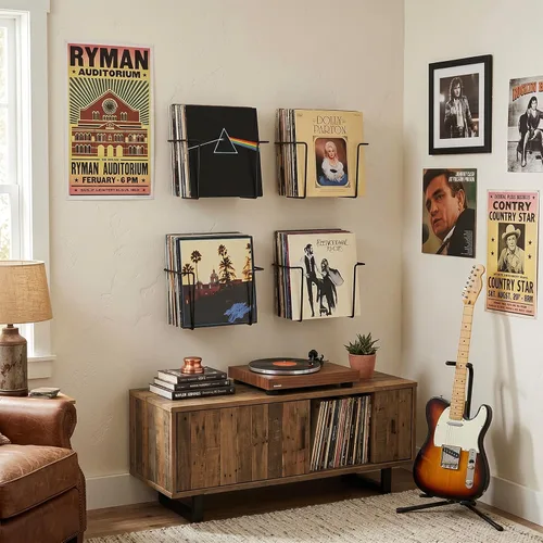 Miniatura 4 de MyGift Estante de exhibición de discos de vinilo de alambre de metal moderno, estantes de almacenamiento de pared para discos de vinilo, soportes