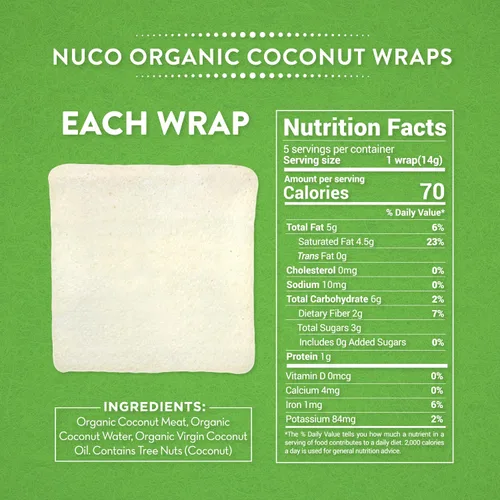 Miniatura 2 de NUCO Certificado por DUO orgánico, estable en el estante, todo natural, paleo, sin gluten, vegano sin OMG, Kosher Raw Veggie NUCO Coco Wraps. Sin