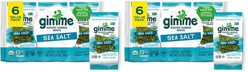 Miniatura 12 de gimMe - Bocadillo de algas marinas orgánicas tostadas con sal marina, 6 paquetes de 15oz