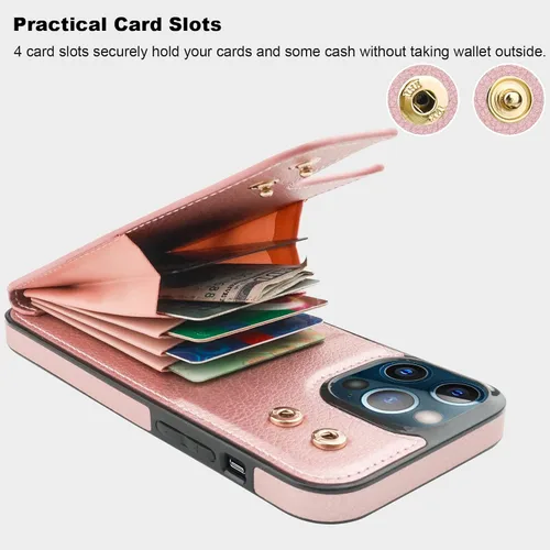 Miniatura 4 de Folosu Funda compatible con iPhone 13 Pro Max con soporte para tarjetas, rotación de 360°, soporte de anillo de dedo con función atril, bloqueo oro