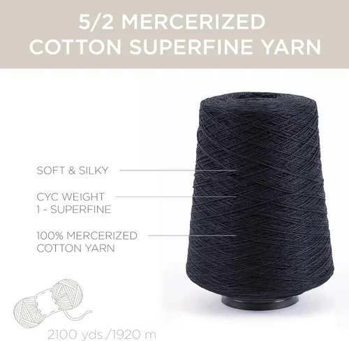 Miniatura 3 de Silk City Fibers, hilo de algodón mercerizado 5/2 Perle para tejer a máquina, tejer y ganchillo, negro, 1 cono, hilo de diseñador para prendas