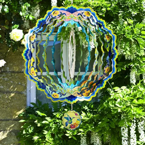 Miniatura 7 de Molinillos de viento de colibrí para patio y jardín, molinillo de viento de metal 3D de 12 pulgadas, regalos de colibrí para mamá y papá, molinillo
