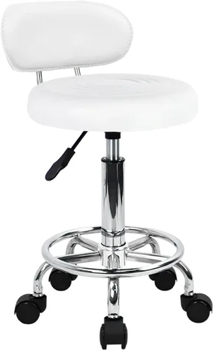KKTONER - Taburete de cuero sintético moderno con respaldo bajo, altura ajustable, silla giratoria para trabajo, salón, diseño, con reposapiés Blanco