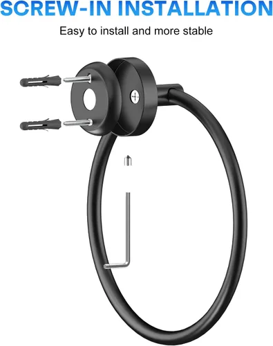 Miniatura 4 de Portatollas de Mano Atornillable Negro Mate Anillo para Toallas para Pared de Baño de Acero Inoxidable Colgador de Toallas Redondo para Accesorios