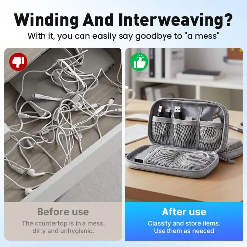 Miniatura 7 de Bolsa organizadora de cables de viaje, caja organizadora de cables actualizada 2026, caja organizadora de cables electrónicos de doble capa, bolsa