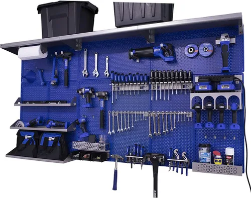 Miniatura 3 de OmniWall Weekend Warrior XL - Sistema de organización de pared de metal (negro/azul)