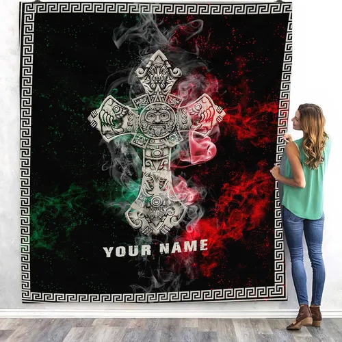 Manta de México con nombre personalizado para hombres y mujeres, manta de bandera personalizable, regalo divertido, felpa mullida, suave microforro