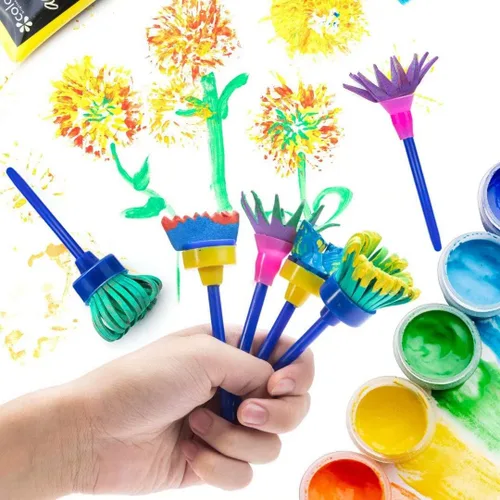 Miniatura 2 de 53 pinceles de pintura para niños, esponjas de pintura, lavables, juego de pinceles de pintura para niños pequeños de aprendizaje temprano, esponjas