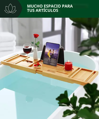 Miniatura 6 de ROYAL CRAFT WOOD Bandeja de Caddy para Bañera de Bambú, Estante de Baño Premium Plegable de Madera, Mesa de Baño de Bañera Extensible y Accesorios
