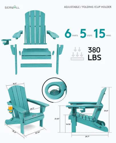 Miniatura 5 de SERWALL Silla Adirondack plegable ajustable, silla Adirondack reclinable con portavasos, Aruba