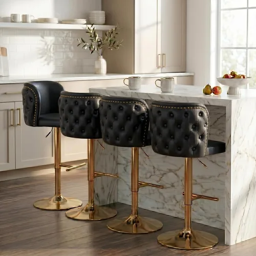 Miniatura 12 de Juego de 2 taburetes de bar giratorios modernos de altura de mostrador, sillas ajustables de piel sintética, taburetes de bar de cocina marrón