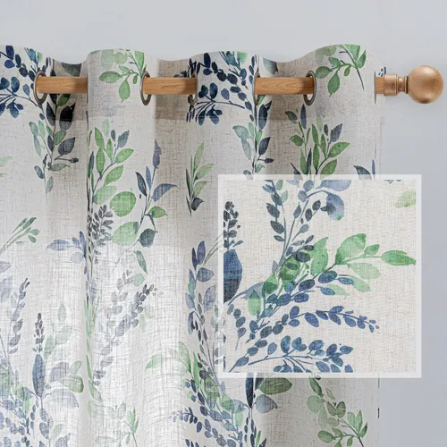 Miniatura 24 de MYSKY HOME - Cortinas de lino florales 100% blackout, de 95 pulgadas de largo, 2 paneles para sala de estar y dormitorio, doble capa