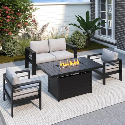 Miniatura 28 de Solaste Juego de muebles de patio de aluminio para todo tipo de clima, moderno juego de muebles de metal para exteriores con asientos profundos