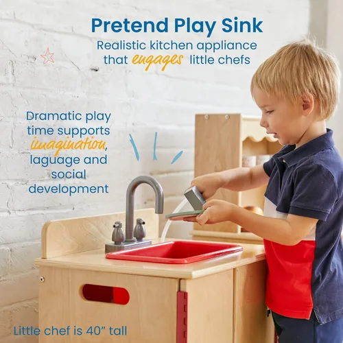 Miniatura 3 de ECR4Kids Fregadero de Cocina de Juguete, Juego de Madera, Natural