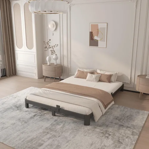Miniatura 6 de Base de cama Queen de 4 pulgadas, no necesita somier, base de cama de plataforma con juntas de metal, soporte de listones de acero resistente, tapón