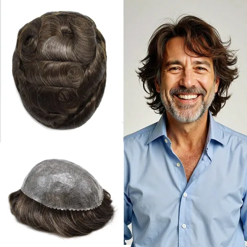 Miniatura 12 de Toupee para hombres Full Poly Mens Toupee Cabello humano Piezas para hombres Sistema de reemplazo de pelo para hombres Protesis Capilar Para Hombre