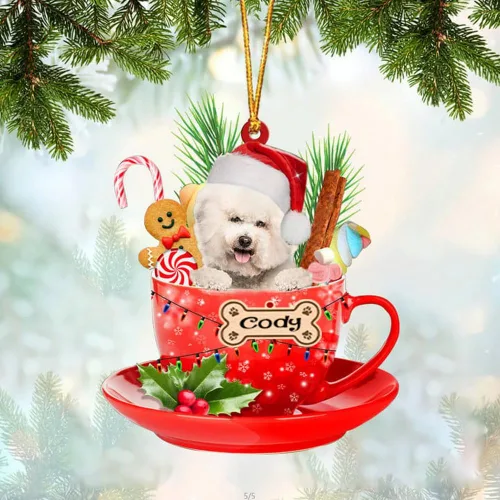 Miniatura 13 de NAZENTI Adorno personalizado de Alaskan Malamute en taza roja, adorno de Navidad personalizado para perros amantes de las mascotas, colgante
