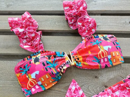 Miniatura 7 de SPORLIKE Traje de baño de cintura alta para mujer con tirantes de volantes