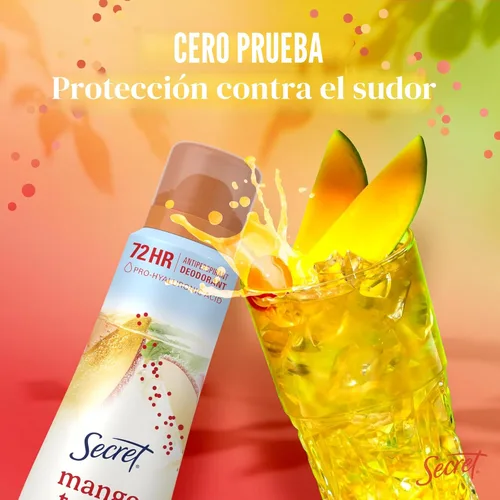 Miniatura 7 de Secret Dry Spray Desodorante antitranspirante para mujeres, 72 horas de frescura en las rocas con ácido prohialurónico, edición Miami Mocktails