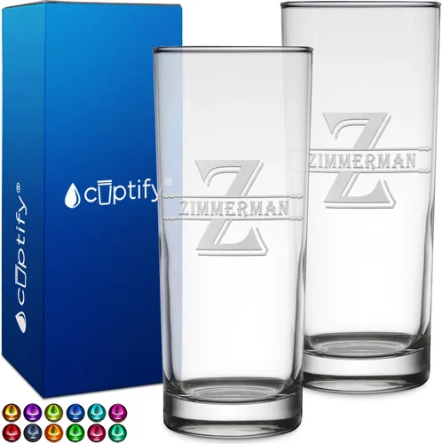 Miniatura 68 de Highball personalizado de 10.5 onzas con fondo negro, vaso Collins alto personalizado, cóctel de bebida mixta recta, inicial con nombre de regalo