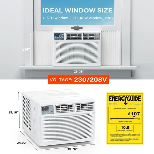 Miniatura 6 de ROVSUN - Aire acondicionado para ventana de 12000 BTU con función de calor, unidad de aire acondicionado y calentador combo con control inteligente