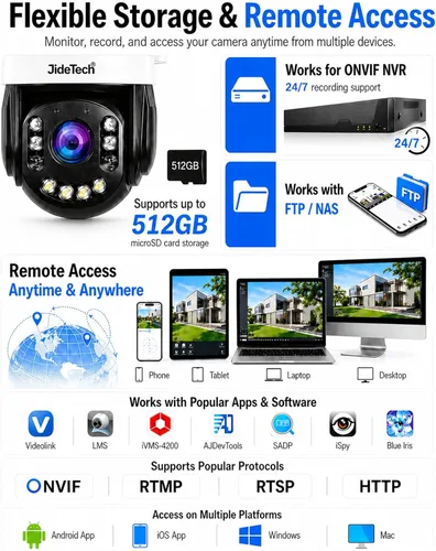 Miniatura 9 de JideTech Cámara de seguridad IP PoE PTZ IP PoE de 200X con zoom híbrido 4K 8MP para exteriores, seguimiento automático de inclinación de 360°