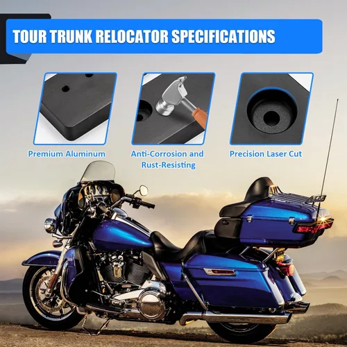 Miniatura 5 de Adjustable 1"-3" Relocator Kit Mount Extend Plate Trunk Luggage Rack Compatible with Harley Touring Road King Street Glide Trikes Tri Glide 2014-UP