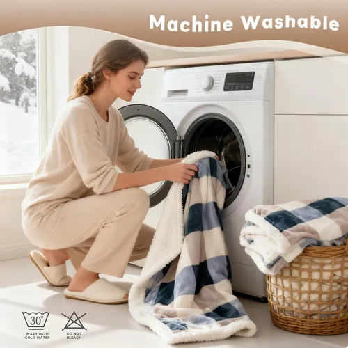 Miniatura 6 de PU MEI - Cobija de vellón sherpa de 50 x 60 pulgadas, suave, acogedora, gruesa y cálida para sofá o cama Gris y azul