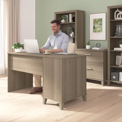 Miniatura 4 de Bush Home Escritorio de oficina de 54 pulgadas con cajón y armario de almacenamiento, escritorio para computadora con cajón y estante ajustable