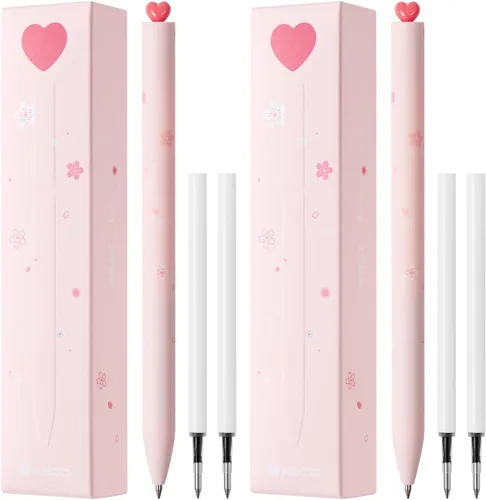 Miniatura 10 de Kaco FIRST Bolígrafos de Gel, Juego de 2 Piezas de Papelería Linda con Diseño de Corazón, Incluyen 4 Recargas Negras Extra de Secado Rápido, 2 blanco