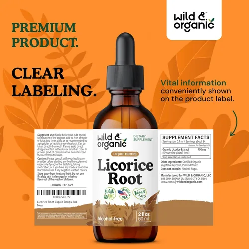 Miniatura 9 de Wild & Organic Tintura de Regaliz - Apoyo Digestivo - Gotas de Extracto de Raíz de Regaliz Puro - Glycyrrhiza Glabra - Suplemento Vegano, Sin Azúcar