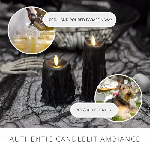 Miniatura 3 de Luminara Vela LED sin Llama con Goteo de Cera Pesada, Negro 2.5" x 6.5", Función de Temporizador, Pilar de Cera Real, Funciona con Baterías, Sin