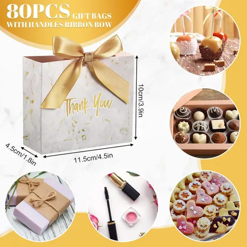 Miniatura 2 de Mimorou Paquete de 80 pequeñas bolsas de regalo de agradecimiento, bolsas de papel para recuerdos de fiesta a granel con cinta de lazo, 4.5 x 1.8 x