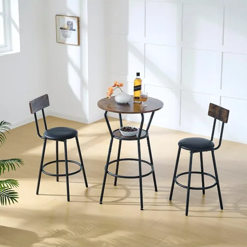 Miniatura 12 de LUCKHAO Juego de mesa de comedor de 3 piezas industrial para 2, mesa de comedor de altura de encimera de cocina con base de mesa ajustable