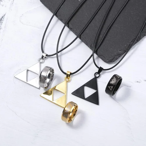 Miniatura 6 de Winssigma Anillo trifuerza de la leyenda de Zelda, collar con símbolo de Zelda, joyería de cosplay para fanáticos, Metal, No es una piedra preciosa