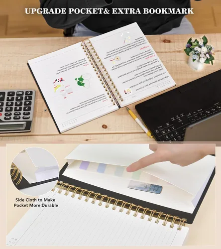 Miniatura 6 de MUAHLIUB Cuaderno de espiral rayado universitario, 360 páginas rayadas gruesas para mujeres y hombres, cuadernos grandes B5 con papel de 100GSM
