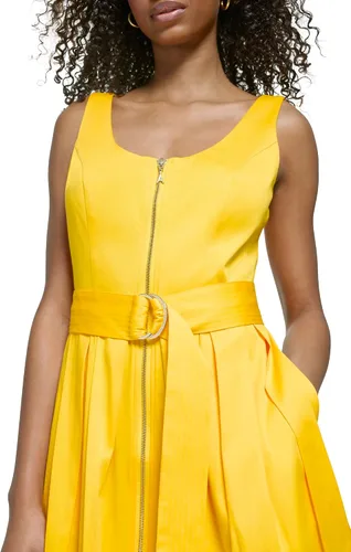 Miniatura 4 de Karl Lagerfeld Paris Women's Round Neck Zip Up Belted Dress